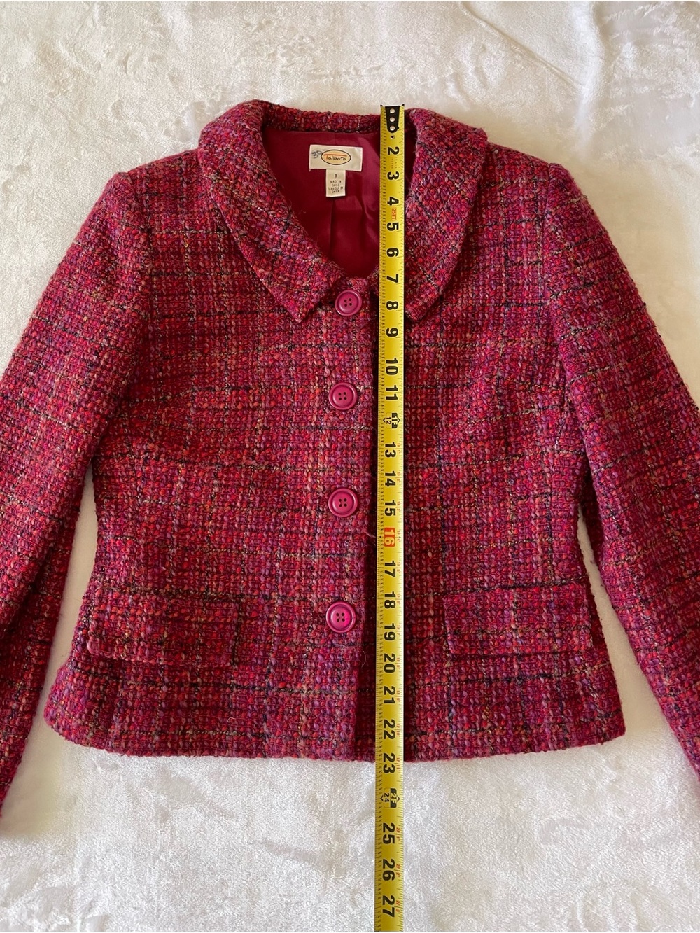Talbots Raspberry Tweed Button-Front Women's Jacket - Picture 5 of 7